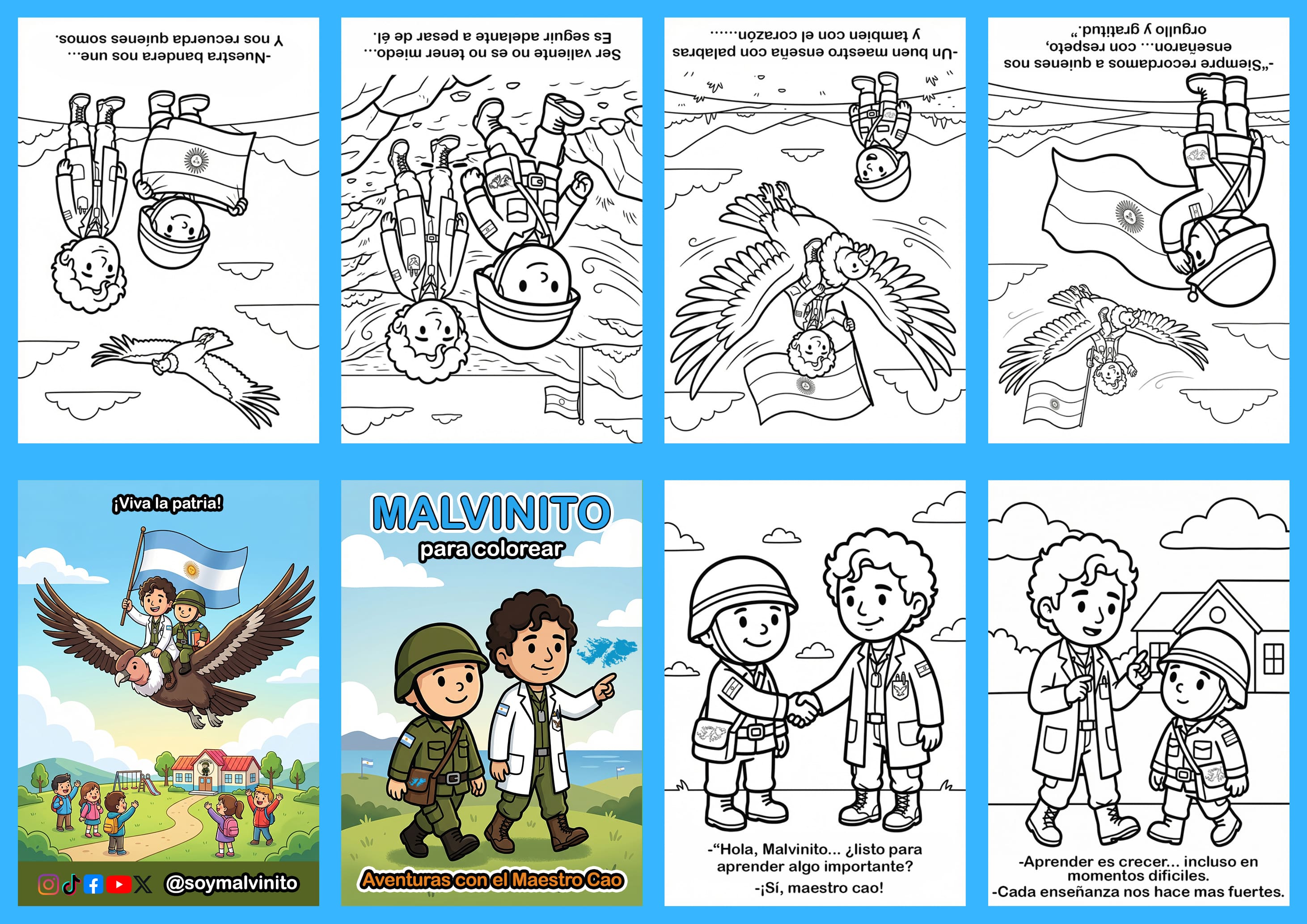 Malvinito para colorear, aventuras con el maestro Cao
